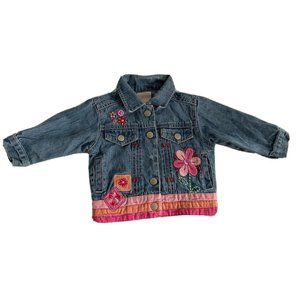 Jacket Coats Girls Jeans Blue Flowers Buttons Long Sleeves 100%Cotton Size 12M